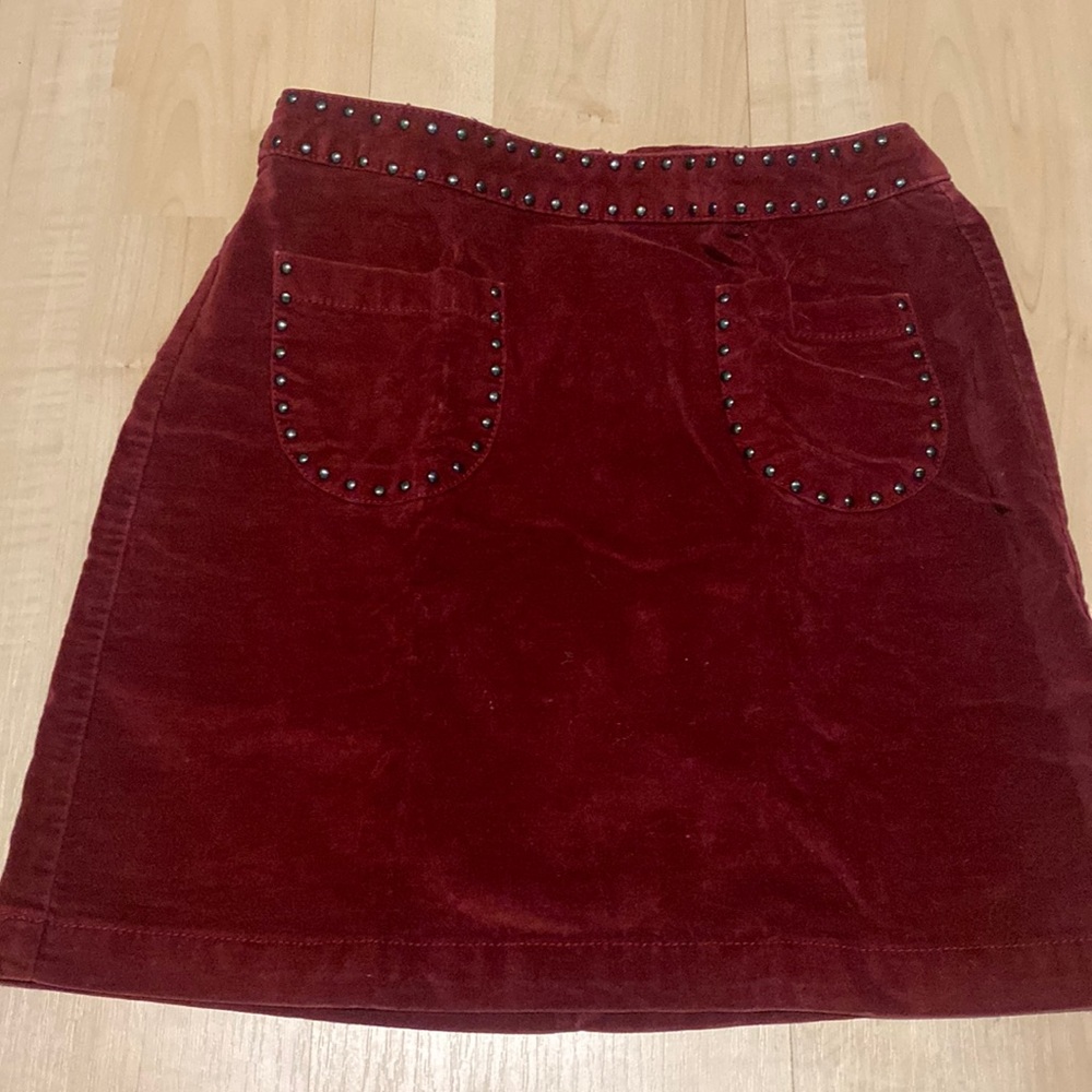 Red crushed corduroy skirt